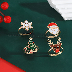 Christmas Themes Alloy with Enamel Adjustable Finger Rings&nbsp;RJEW-Z108-01G