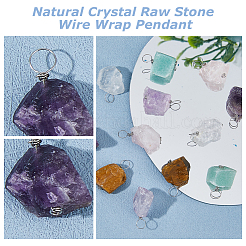 12Pcs 6 Styles Raw Rough Natural Green Aventurine & Amethyst & Tiger Eye & Quartz Crystal & Rose Quartz Pendants&nbsp;PALLOY-FH00085