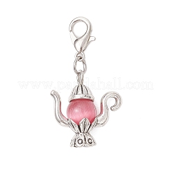 Teapot Cat Eye & Tibetan Style Alloy Pendant Decorations&nbsp;HJEW-JM03543-01-S