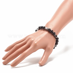 Natural Wood & Synthetic Hematite Beaded Stretch Bracelet&nbsp;BJEW-JB07928