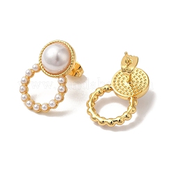 Rack Plating Brass with ABS Plastic Pearl Stud Earrings for Women&nbsp;EJEW-G403-09G