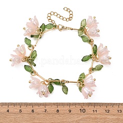 Flower Leaf Shell Pearl & Acrylic Charm Bracelets&nbsp;BJEW-TA00535-03