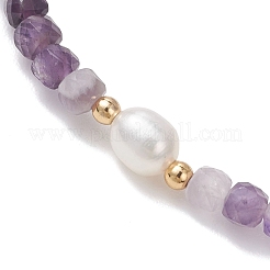 Natural Amethyst Cube Beads Stretch Bracelets for Women&nbsp;BJEW-JB13179-01