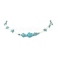 Summer Beach Dyed Synthetic Turquoise Starfish Turtle & Natural Shell Column Graduated Beaded Necklaces with Natural Apatite Faceted Round Beads&nbsp;NJEW-JN06601-02