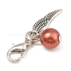 12Pcs 12 Colors Round Acrylic & Wing Alloy Pendant Decoration&nbsp;HJEW-JM02401