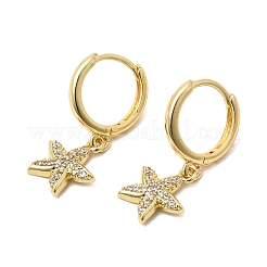 Starfish Brass Micro Pave Clear Cubic Zirconia Hoop Earrings&nbsp;EJEW-H180-28G