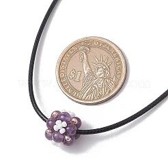 Natural Amethyst & Glass Seed Beads Cluster Flower Pendant Necklaces&nbsp;NJEW-MZ00095-02