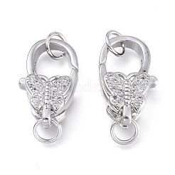 Brass Micro Pave Clear Cubic Zirconia Lobster Claw Clasps&nbsp;ZIRC-Q024-17P