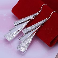 Silver Color Plated Textured Brass Triangle Dangle Earrings&nbsp;EJEW-BB11934