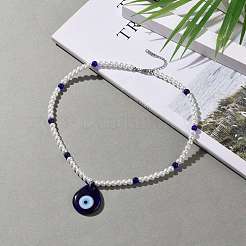 Lampwork Teardrop with Evil Eye Pendant Necklaces&nbsp;NJEW-JN03485