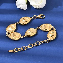 Textured 316L Surgical Stainless Steel Link Chain Bracelets for Women&nbsp;BJEW-D454-03G