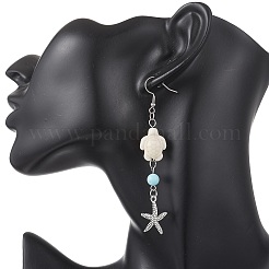 Marine Theme Synthetic Turquoise & Natural Howlite Dangle Earrings for Women&nbsp;EJEW-JE06997