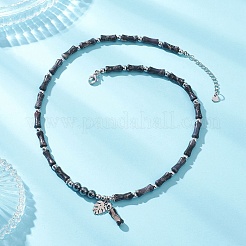 Dyed Purple Natural Imperial Jasper & Synthetic Non-magnetic Hematite Bamboo Joint Beaded Necklaces&nbsp;NJEW-JN05725-01