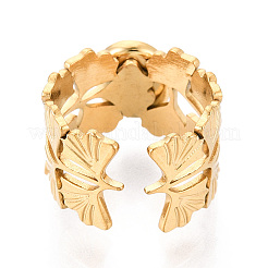Ginkgo Leaf 304 Stainless Steel Cuff Ring Components&nbsp;STAS-T066-57G