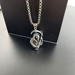 Punk Skull Grim Reaper Scythe 304 Stainless Steel Pendant Necklaces Hip-hop Trendy Men's Jewelry&nbsp;ZE8864