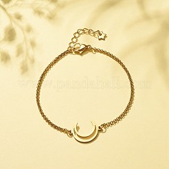 201 Stainless Steel Crescent Moon Link Bracelet with 304 Stainless Steel Box Chains for Women&nbsp;BJEW-JB08281-02