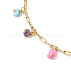 Dyed Natural Freshwater Shell Colorful Rondelle Tassel Brass Paperclip Chain Anklets for Women&nbsp;AJEW-AN00719