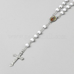 Religious Rondelle Resin Rosary Bead Necklaces&nbsp;NJEW-WH0013-72B
