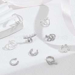 9 Pcs 9 Styles 925 Sterling Silver Cuff Earrings&nbsp;EJEW-UN0002-83