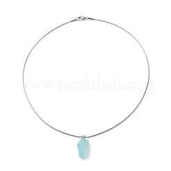Natural Aquamarine Irregular Rough Nugget Pendant Necklace with 304 Stainless Steel Snake Chains&nbsp;NJEW-JN04021