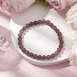 6mm Round Natural Strawberry Quartz Beaded Stretch Bracelets for Women Men&nbsp;BJEW-JB10455