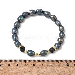 Natural Cultured Freshwater Pearl & Lava Rock Beaded Stretch Bracelets for Women&nbsp;BJEW-JB13714