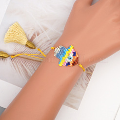 Bohemian Adjustable Hamsa Hand with Evil Eye Pattern Seed Beads Link Bracelets for Women&nbsp;DL7499