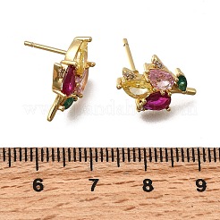 Brass Micro Pave Cubic Zirconia Flower Stud Earrings&nbsp;EJEW-P322-12G