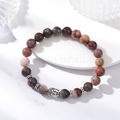Natural Petrified Wood Round Stretch Bracelets&nbsp;BJEW-JB12610-01