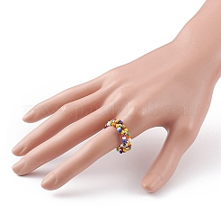Round Opaque Glass Seed Beaded Finger Rings&nbsp;RJEW-JR00318-02