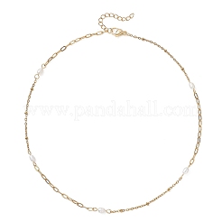 Natural Pearl Rice & 304 Stainless Steel Satellite Chain Paperclip Chain Necklaces for Women&nbsp;NJEW-JN05823-02