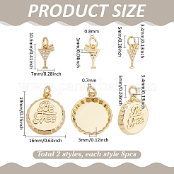 16Pcs 2 Styles Brass Micro Pave Cubic Zirconia Charms&nbsp;KK-PH0011-38