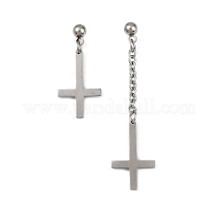 Christian Upside Down Cross 201 Stainless Steel Dangle Stud Earrings&nbsp;LS-EJEW-P314-01C-P