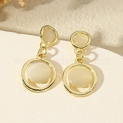 Alloy Cat Eye Flat Round Dangle Stud Earrings&nbsp;DU6919