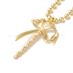 Brass & Plastic Imitation Pearl Ball Chain Bowknot Pendant Necklaces for Women&nbsp;NJEW-C054-03G