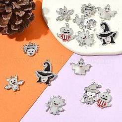 14Pcs 7 Styles Halloween Theme Rack Plating Luminous Alloy Enamel Pendants&nbsp;ENAM-FS0002-10P