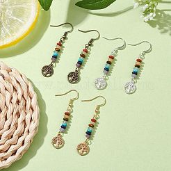 3 Pairs 3 Color Natural & Synthetic Mixed Gemstone Disc Beaded Dangle Earrings&nbsp;EJEW-JE05643