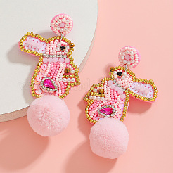 Easter Plastic & Cloth & Glass Dangle Stud Earrings&nbsp;FS-WG10DBA-01