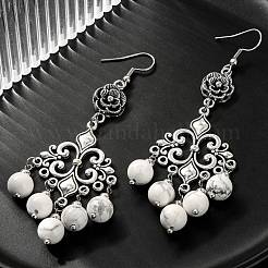 Natural Howlite Beaded Drop Earrings&nbsp;EJEW-JE05385-01