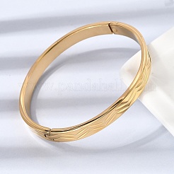 Chevron Engraved 304 Stainless Steel Hinged Bangles&nbsp;BJEW-D408-28G