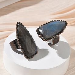 Natural Labradorite Adjustable Cuff Open Rings&nbsp;RJEW-K269-13R