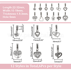 72Pcs 12 Style Tibetan Style Alloy European Dangle Charms&nbsp;PALLOY-HY00067
