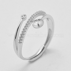 Anti-Tarnish Adjustable Rhodium Plated 925 Sterling Silver Design Ring Mounts Fittings with Pearl Seat&nbsp;STER-K038-023P