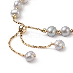 Dyed Natural Pearl & Brass Round Beaded Slider Bracelet&nbsp;BJEW-JB09008-01