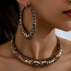 Leopard Print Pattern Ring Alloy Bib Choker & Hoop Earrings Sets&nbsp;FS-WG29BE7-01