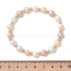 Natural Cultured Freshwater Pearl & Brass Beads Stretch Bracelets for Women&nbsp;BJEW-JB13519