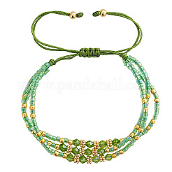 Adjustable Glass Seed Bead & Glass & Brass Beads Multi-Strand Bracelets for Women&nbsp;HR1151-2