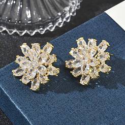 Double Layer Flower Brass & Clear Marquise Cut Cubic Zirconia Stud Earrings&nbsp;KK-CBA36A2-05G