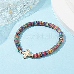Polymer Clay Disc Heishi Surfer Stretch Bracelets&nbsp;BJEW-JB09835