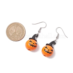 Halloween Theme Alloy Wood Pumpkin Dangle Earrings&nbsp;EJEW-JE05850-01